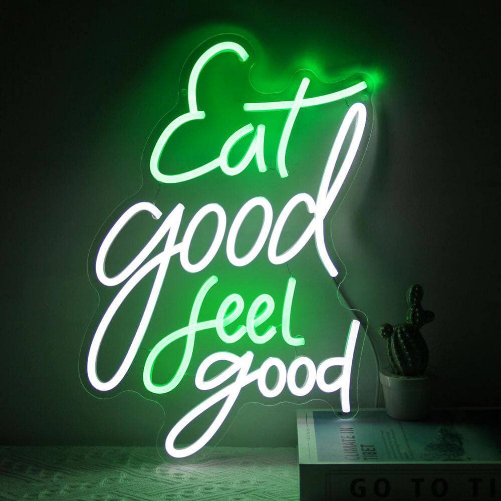 Afoxsos Green White LED Neon Light Sign Dimmable Neon Wall Decor for Restaurant Kitchen Snack Shop Party Health Quote (3)