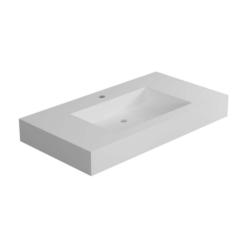 LIVACA 35.4 in. 18.9 in. Drop-In Bathroom Sink in Matte White Solid Surface with Integrated Basin (1)