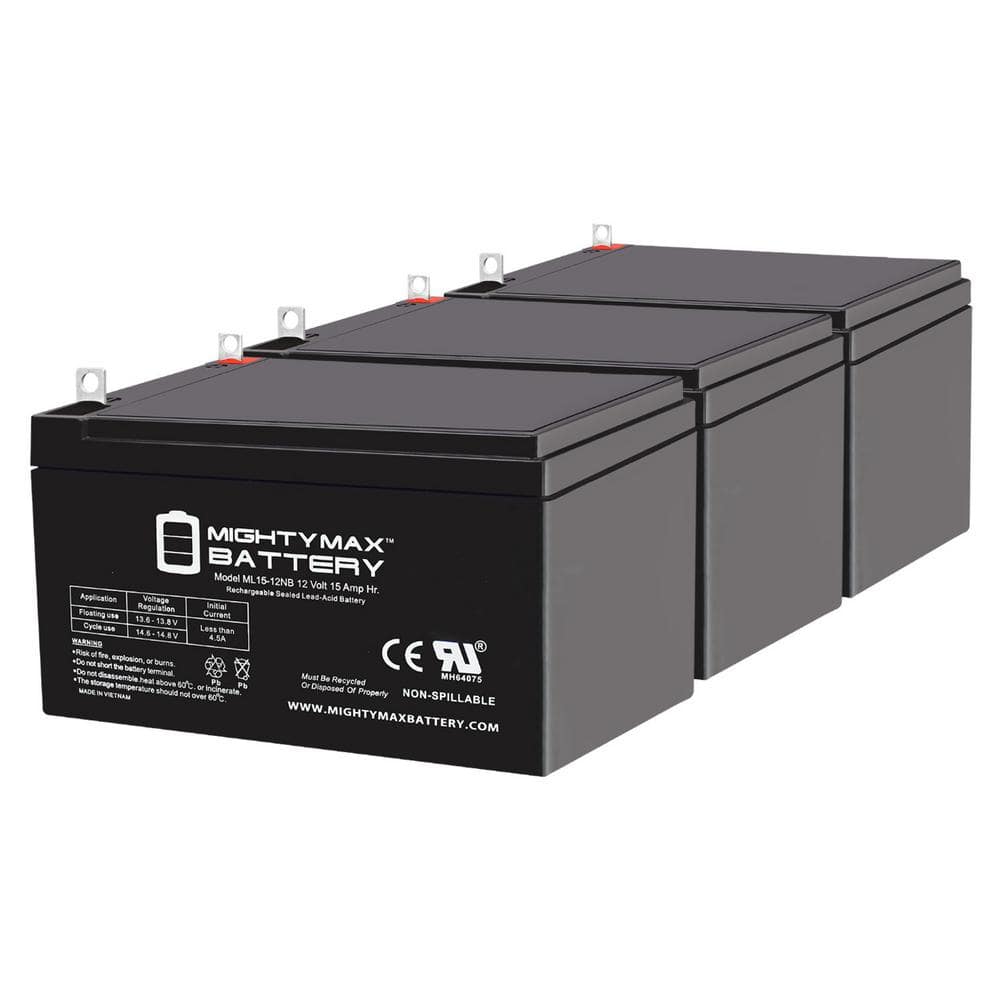 MIGHTY MAX BATTERY ML15-12NB 12-Volt 15AH Replacement Battery Compatible with Razor 15165070 MX650 Dirt Rocket - 3 Pack