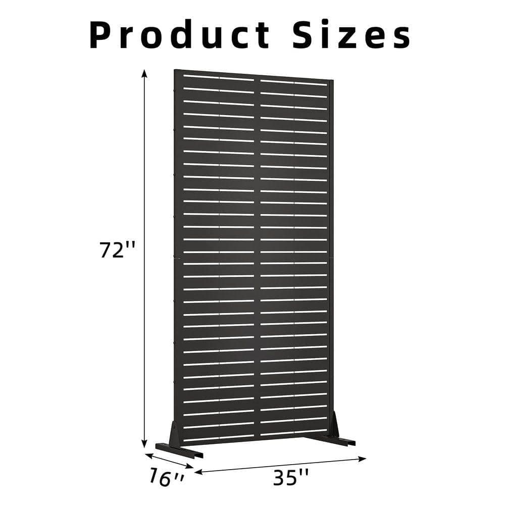 Lirago 72 in. x 35 in. Outdoor Metal Privacy Screen Garden Fence in Black (2)