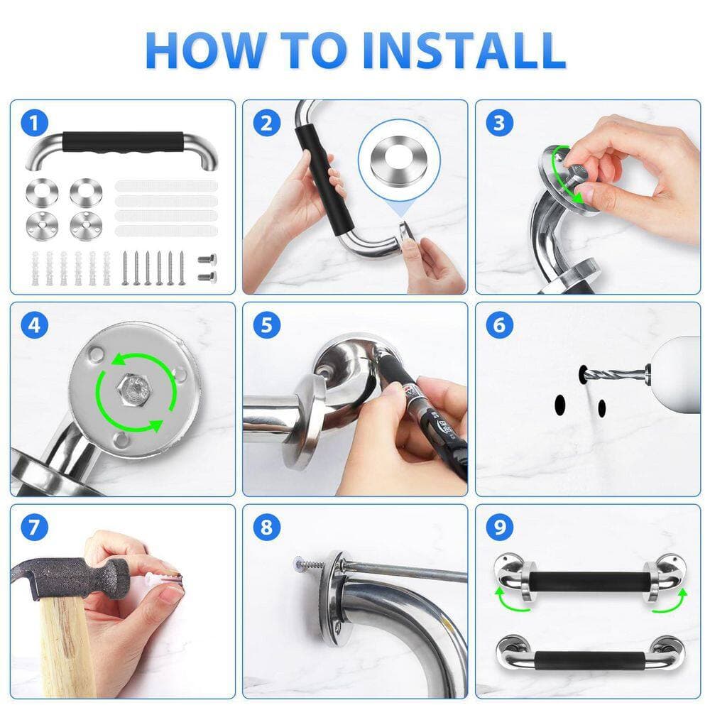NVNOO 24 in. Stainless Steel Anti Slip Handicap Grab Bars for Elderly Senior Shower, Black (2-Pack) (3)