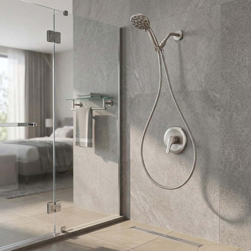 WOWOW Single Handle 7-Spray Shower Faucet 1.8 GPM with High Pressure Showerhead in Brushed Nickel (Valve Included) (2)