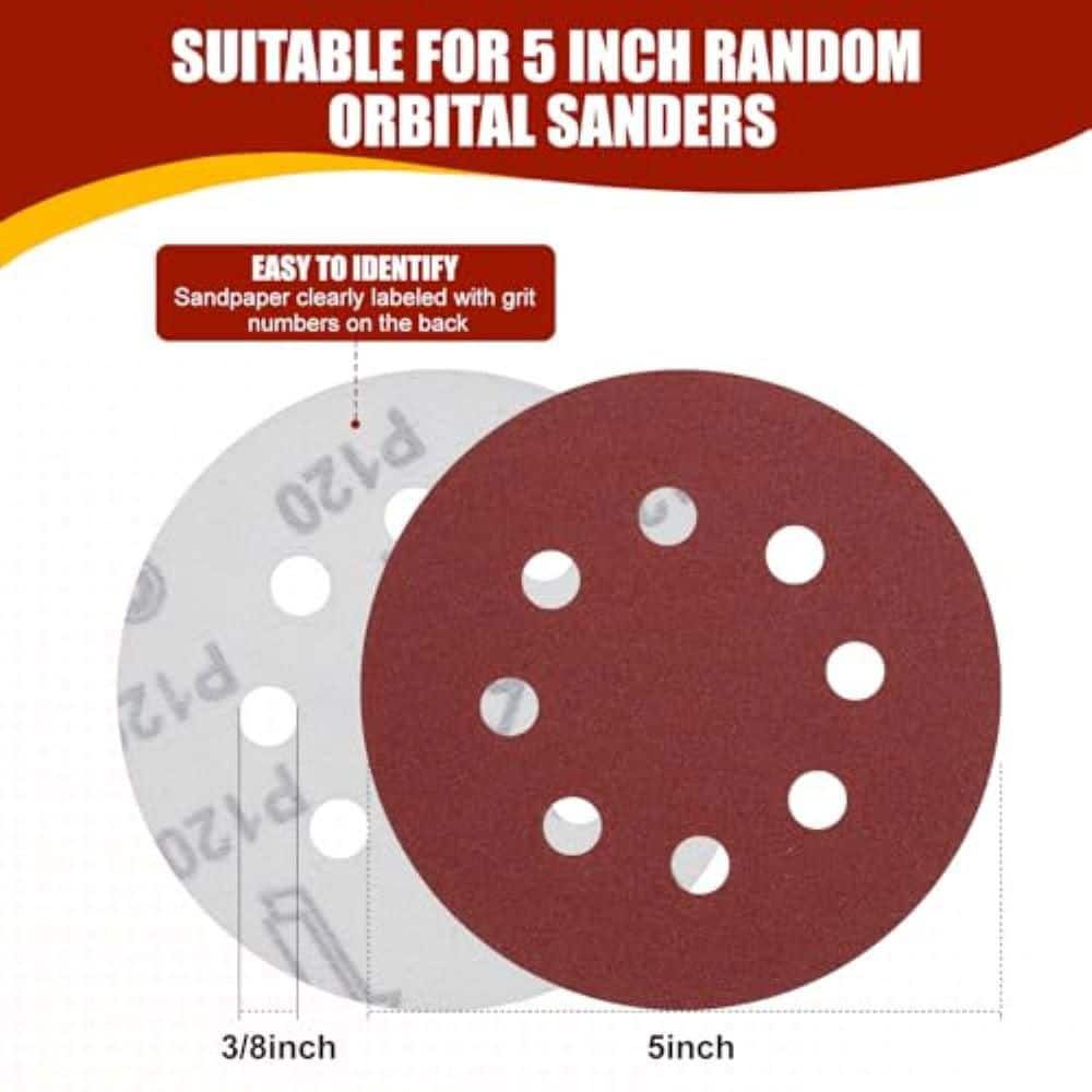 Unbranded 5 Inch Aluminum Oxide Sanding Discs Hook and Loop with Firm Adhesion for Random Orbital Sander (70-Pack) (3)