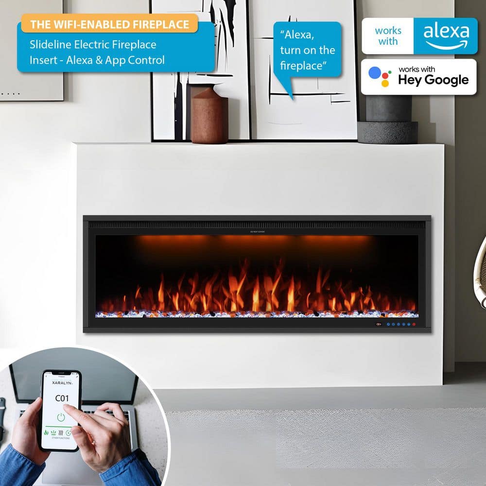Prismaster ...keeps your home stylish 60 in. Smart Electric Fireplace Inserts Recessed and Wall Mounted Fireplace with Remote in Black (2)