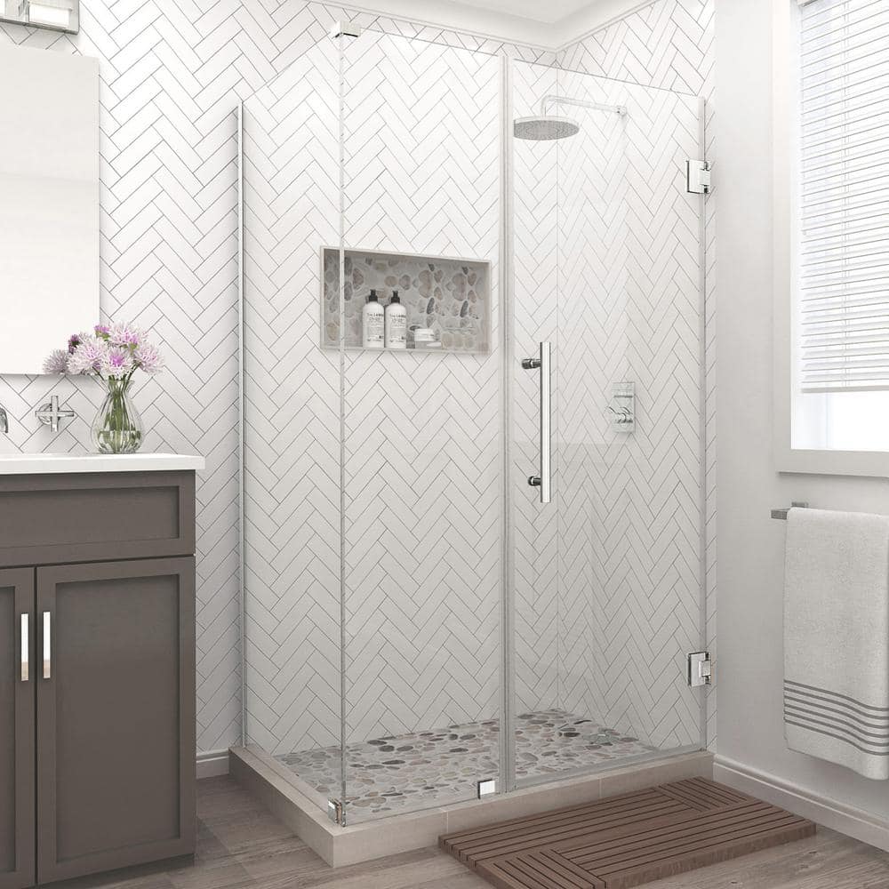 Aston Bromley 45.25 in. to 46.25 in. x 38.375 in. x 72 in. Frameless Corner Hinged Shower Enclosure in Stainless Steel