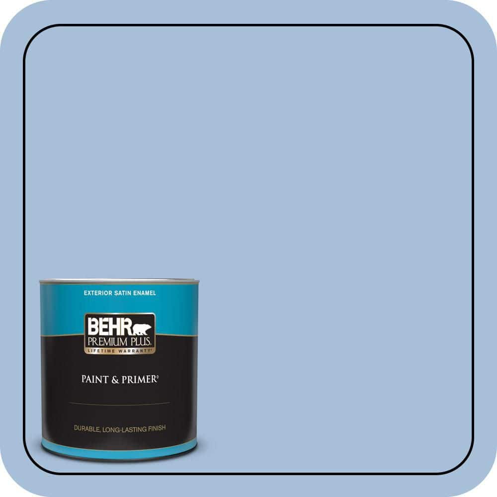 BEHR PREMIUM PLUS 1 qt. #580D-4 Skysail Blue Satin Enamel Exterior Paint & Primer