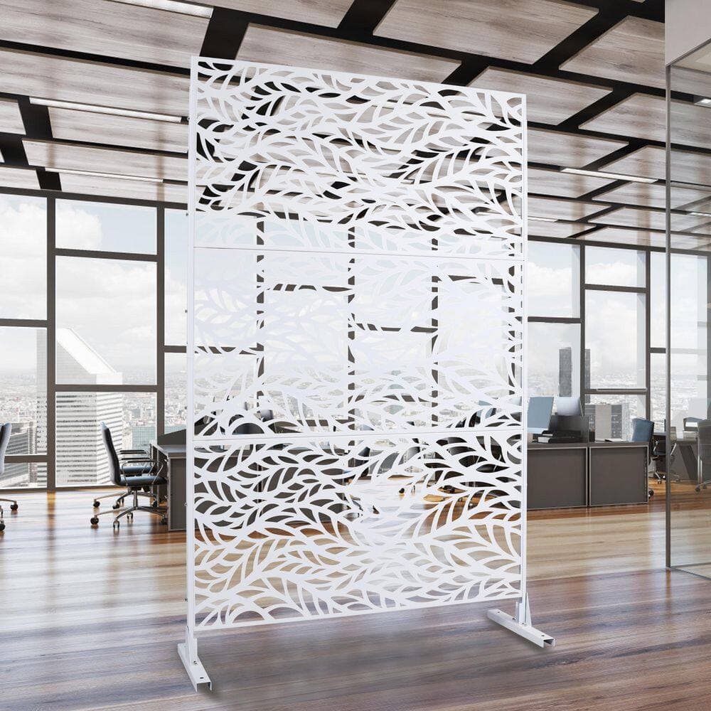 Unbranded Outdoor and Indoor Privacy Screen Metal Privacy Screen 76 in. H x 48 in. W Freestanding Decorative Privacy Screen, White (2)