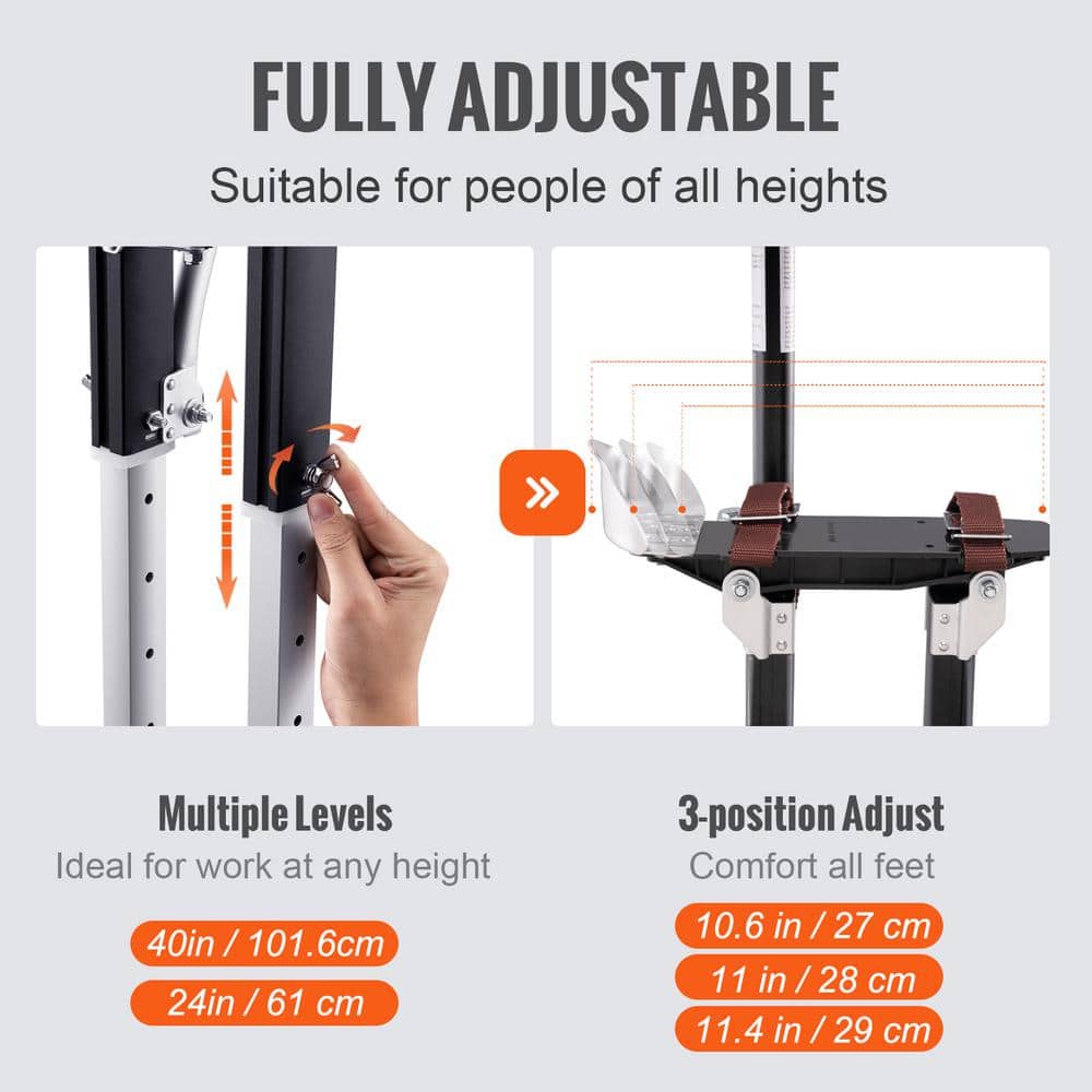 VEVOR Drywall Stilts 24 in. to 40 in. Adjustable Aluminum Tool Stilts Durable and Non-slip Work Stilts (3)