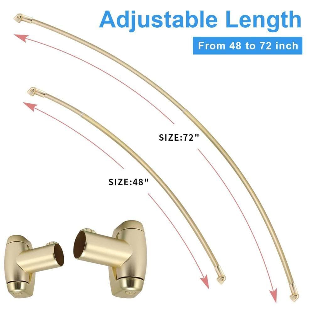 Unbranded Curved Round Stainless Steel Shower Curtain Rod Adjustable 48-72 in. Drill Mount Angle-Free Flanges Gold (3)