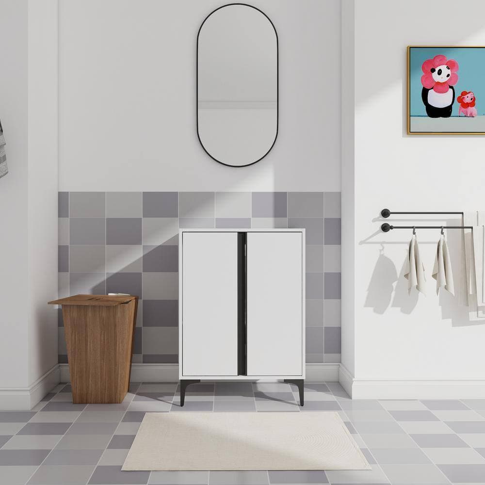 Tileon 23 in. Freestanding Plywood Bath Vanity Cabinet without Top, Bathroom Storage Cabinet with Adjustable Shelf in White (2)
