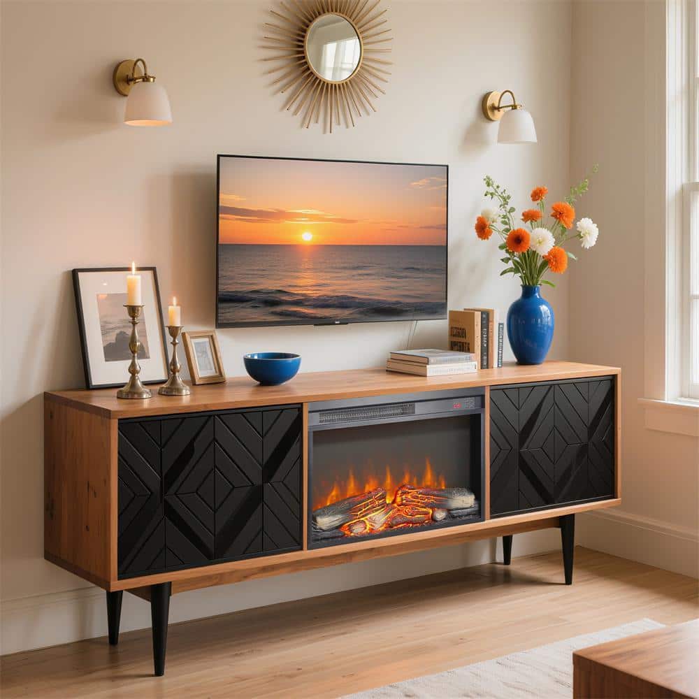 Unbranded 1400-Watt Electric Fireplace Insert Realistic Flame Overheating Protection with Log Set & Realistic Flame (3)