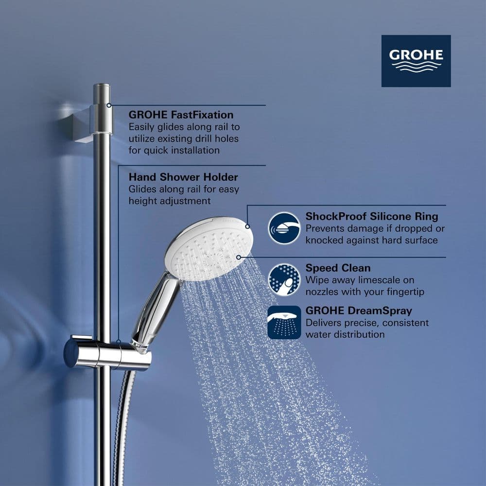 GROHE Tempesta Round 110 24 in. Shower Rail Set 3-Spray 1.75 GPM in Matte Black (2)