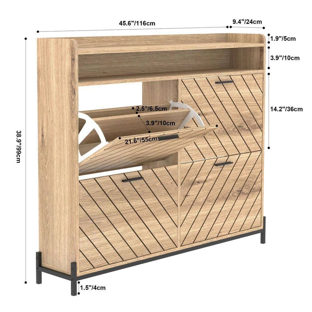 Unbranded 47.24 in. W x 9.44 in. D x 38.77 in. H Brown Linen Cabinet Shoe Cabinet with 4-Flip Drawers and Legs (2)