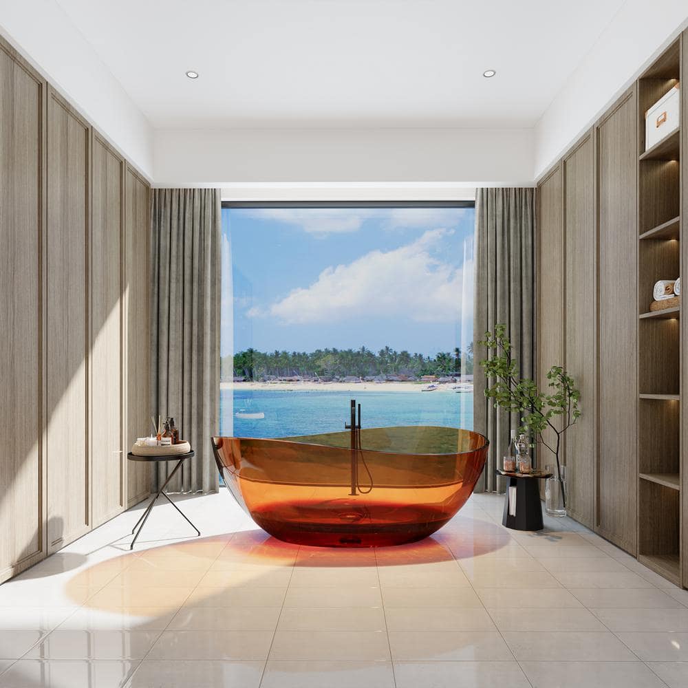 Boyel Living Modern 63 in. x 37 in. Soaking Transparent Resin Bathtub with Center Drain and Hose in Deep Brown (2)