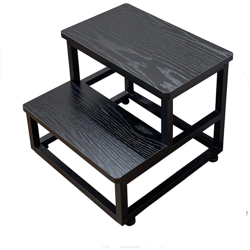 KIWDZFU 1 ft. Reach Multi-Purpose Heavy Duty Step Stool for Adults and Kids, Sturdy Metal and Wood Frame, Up to 500 lbs. Black (1)