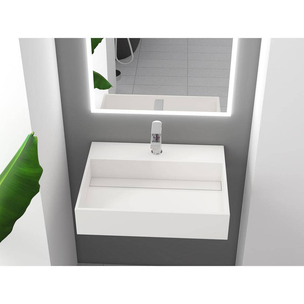 castellousa Juniper 24 in. Wall Mount Solid Surface Single Basin Rectangle Bathroom Sink in White (2)