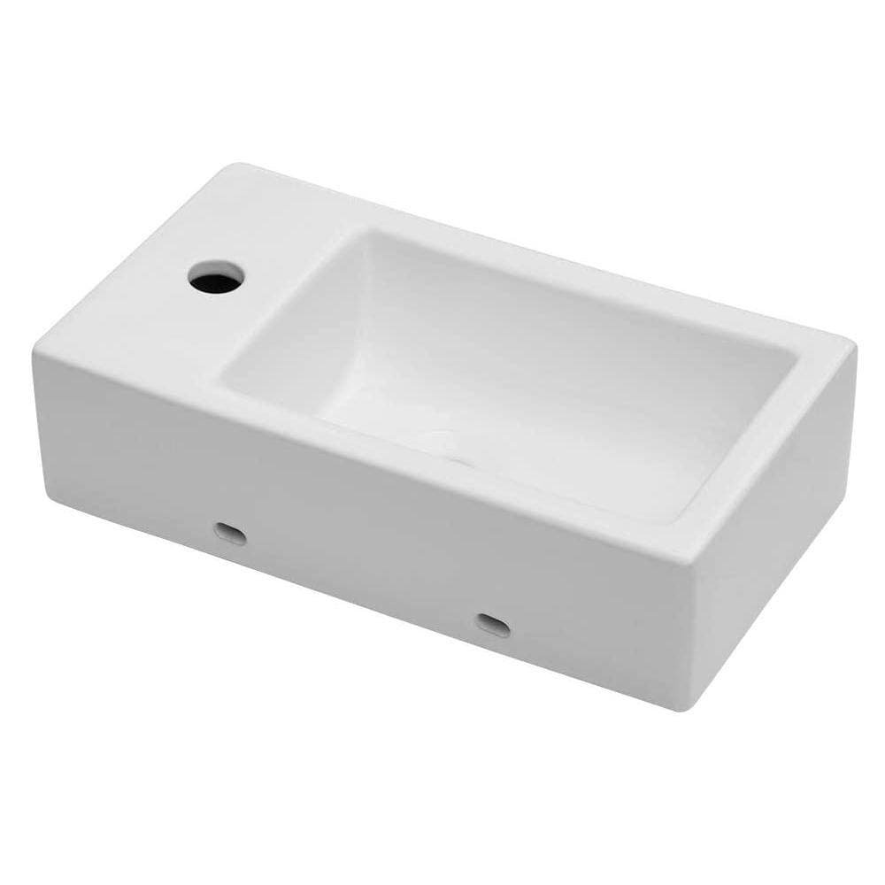 Unbranded Modern White Ceramic Rectangular Wall Mounted Bathroom Sink with Single Faucet Hole (2)