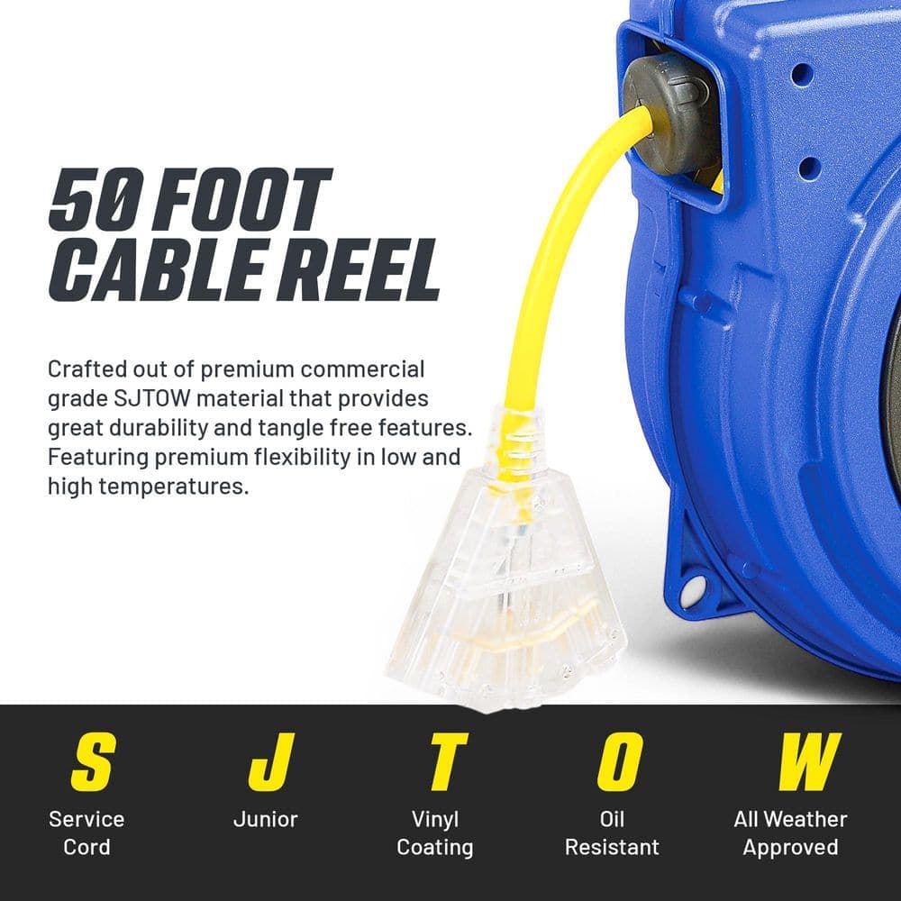 Goodyear 40 ft. 12/3 15 Amp Retractable Extension Cord Reel with 3-Grounded Outlets and Tri-Tap End (2)