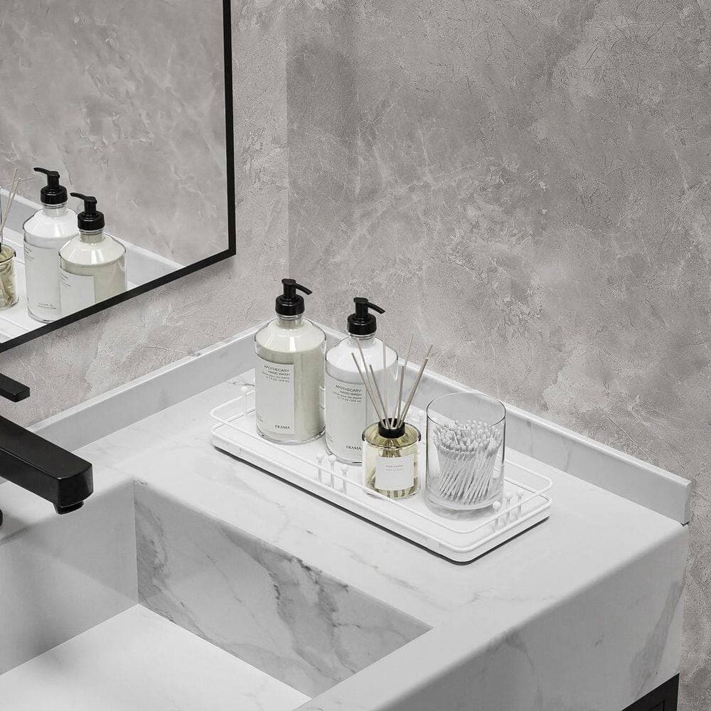 Wudkey 11.3 in. x 4.4 in. x 1.6 in. Bathroom Tray for Counter Toiletries Towel Decor in White (3)