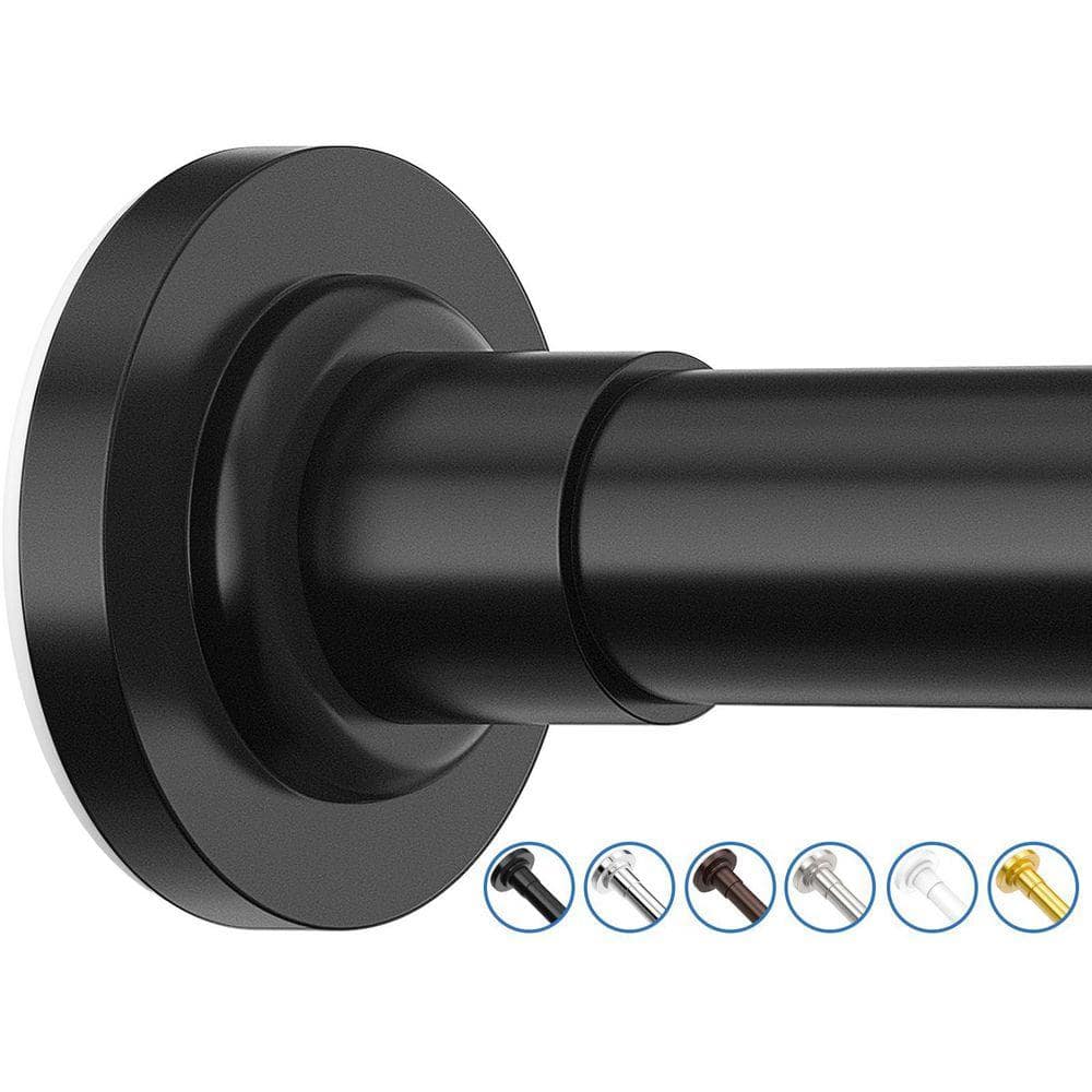 Lynzavix 75 in. Stainless Steel Adjustable Tension Shower Curtain Rod No Drilling No Slip in Black (2)