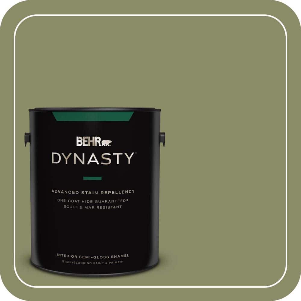 BEHR DYNASTY 1 gal. #S370-5 Pesto Paste One-Coat Hide Semi-Gloss Enamel Interior Stain-Blocking Paint & Primer