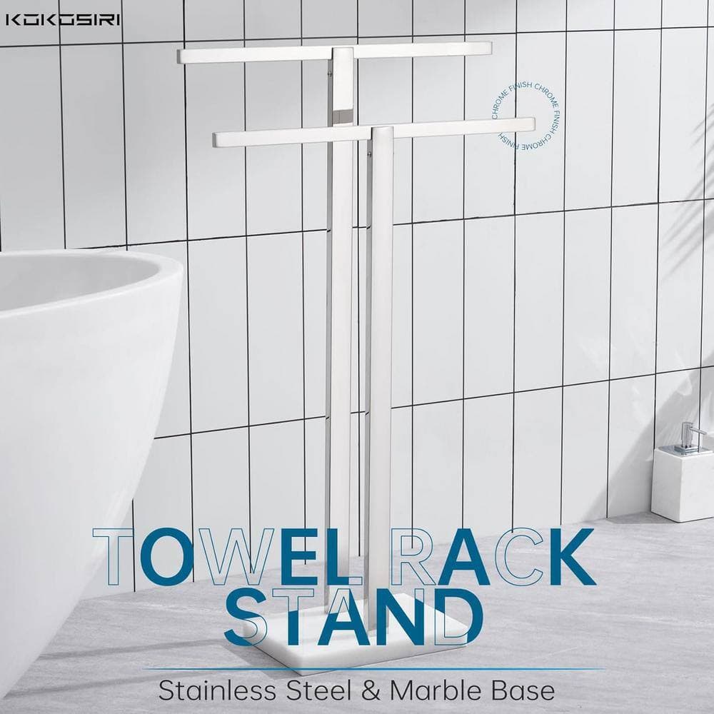 Unbranded 2-Tier Double Bathroom Standing Towel Rack with Marble Base, Stainless Steel in Polished Chrome (1-Pack) (2)