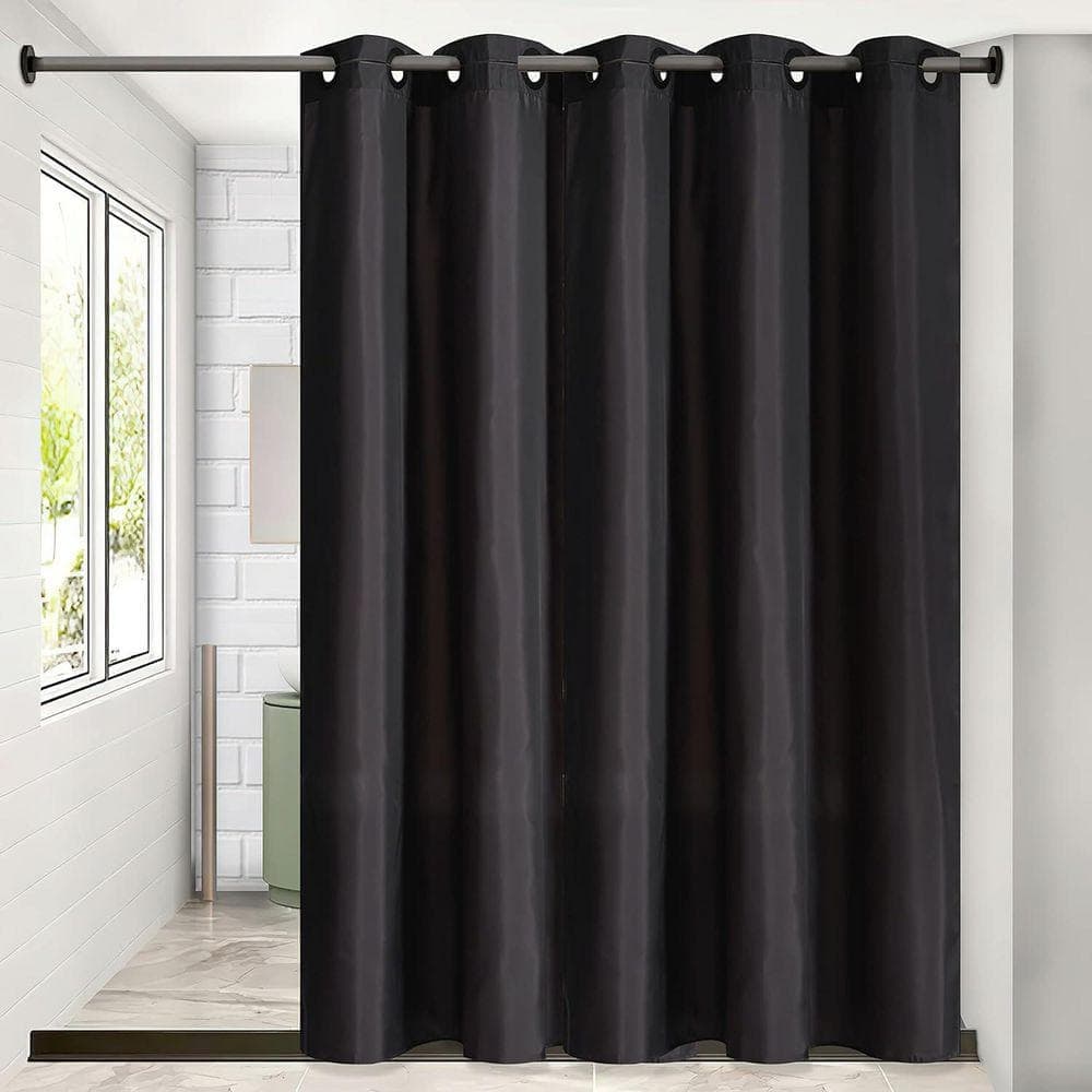 JFVKAF No Hook Shower Curtain Heavy Duty Fabric with Built-in Hooks Waterproof 48 x 72 in. Black Polyester (3)