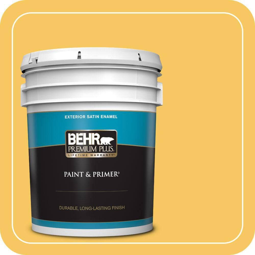 BEHR PREMIUM PLUS 5 gal. #P280-5 Little Sun Dress Satin Enamel Exterior Paint & Primer