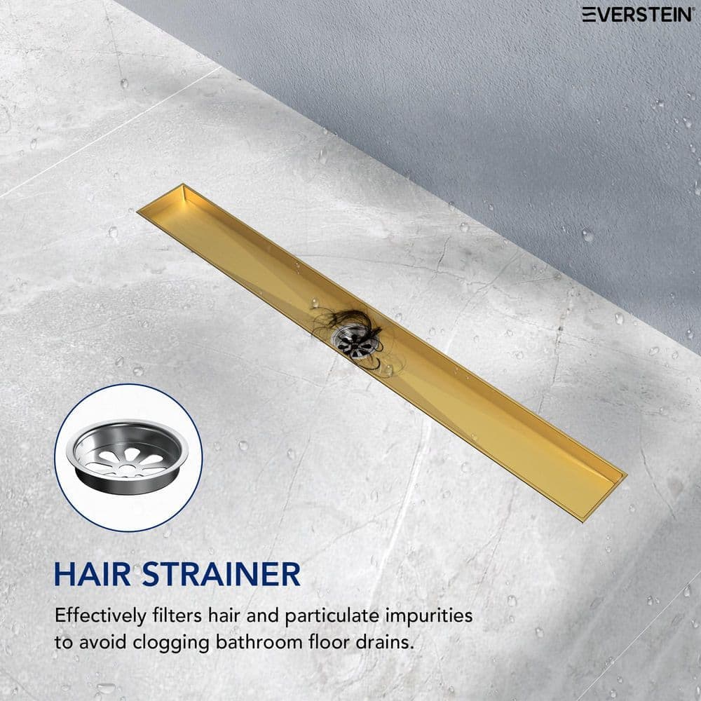 EVERSTEIN 24 in. Linear Shower Drain Stainless Steel with Adjustable Feet in Brushed Gold (3)