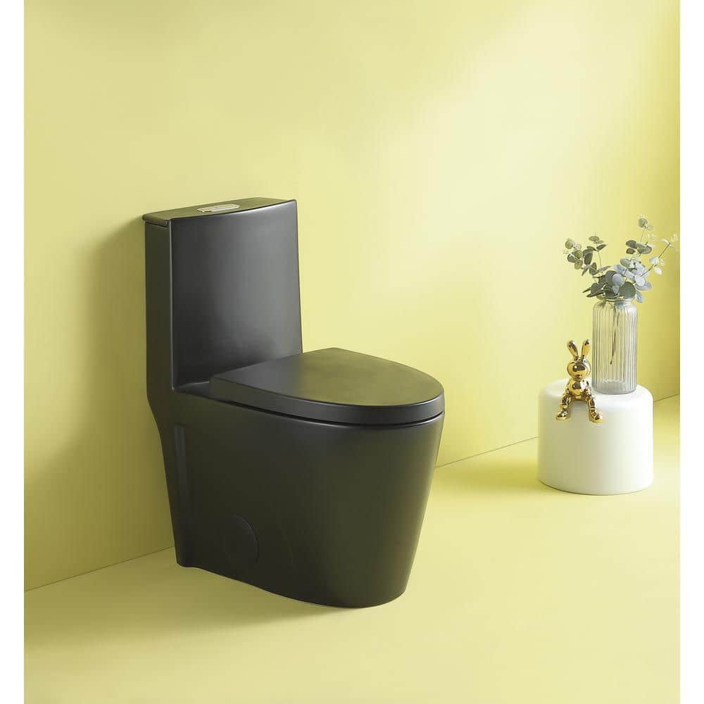 EAKYHOM 12 in. One-Piece 1.1/1.6 GPF Dual Flush Elongated Toilet in Matte Black with Slow-Close Seat Included