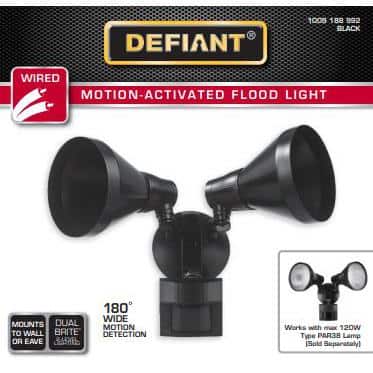 Defiant PAR 180° Black Motion Sensing Security Light Wired Outdoor 2-Head  Flood Light with DualBrite 2-Level Lighting (3)