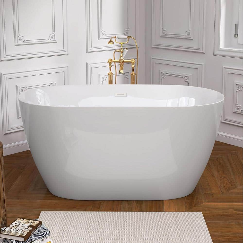 CATALINA 47in.x28in. Oval Shape Acrylic Freestanding Soaking Bathtubs in Gloss White with Chrome Overflow and Pop Up Drain (3)