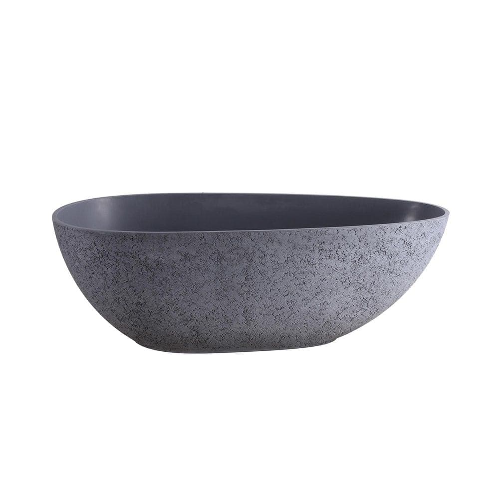 WELLFOR 65 in. x 33 in. Artificial Stone Soaking Bathtub in Cement Gray Solid Surface Modern Tub with Overflow and Pop-up Drain (2)