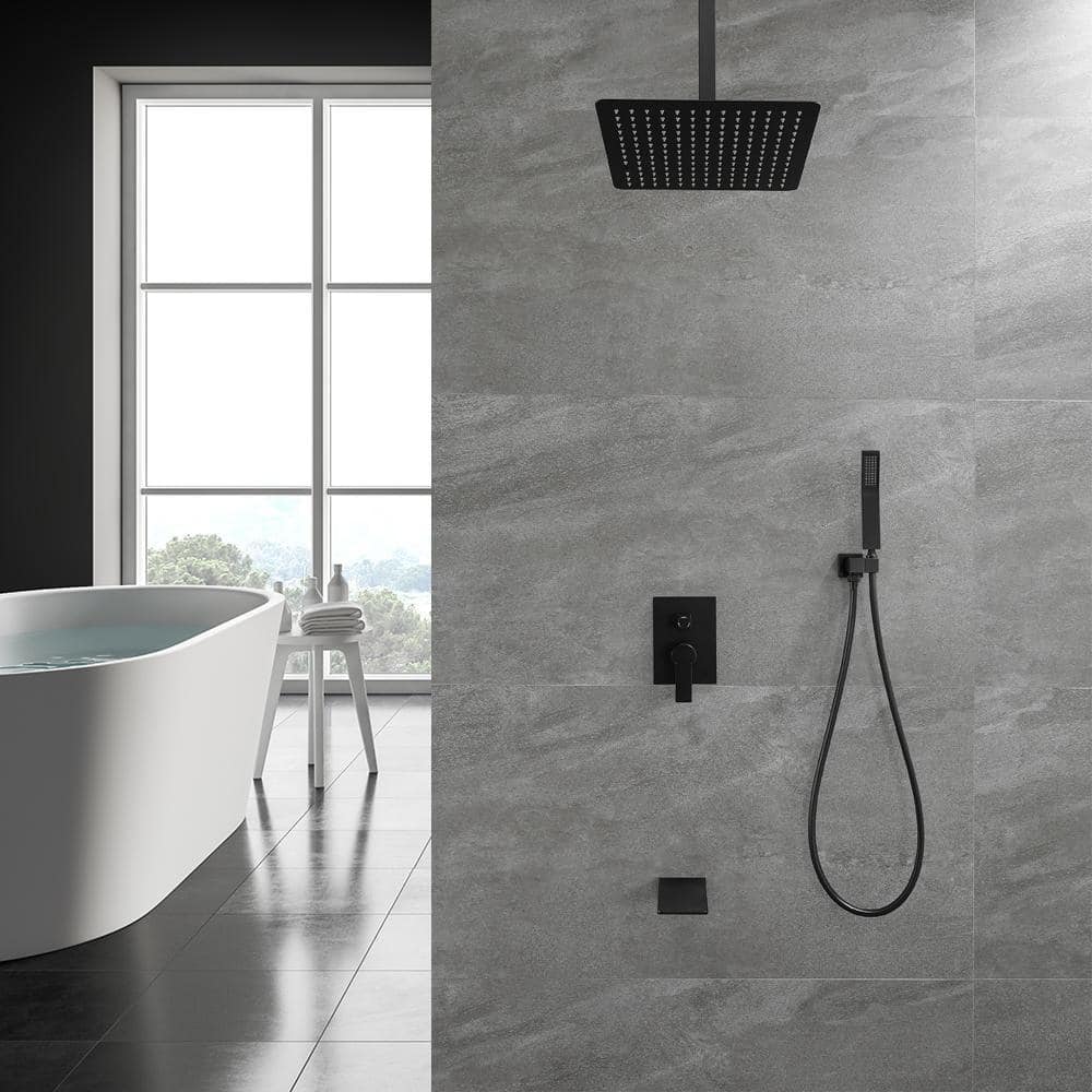 UKISHIRO liric Celling Mount Single Handle 1-Spray Square High Pressure Shower Faucet in Matte Black (Valve Included) (2)