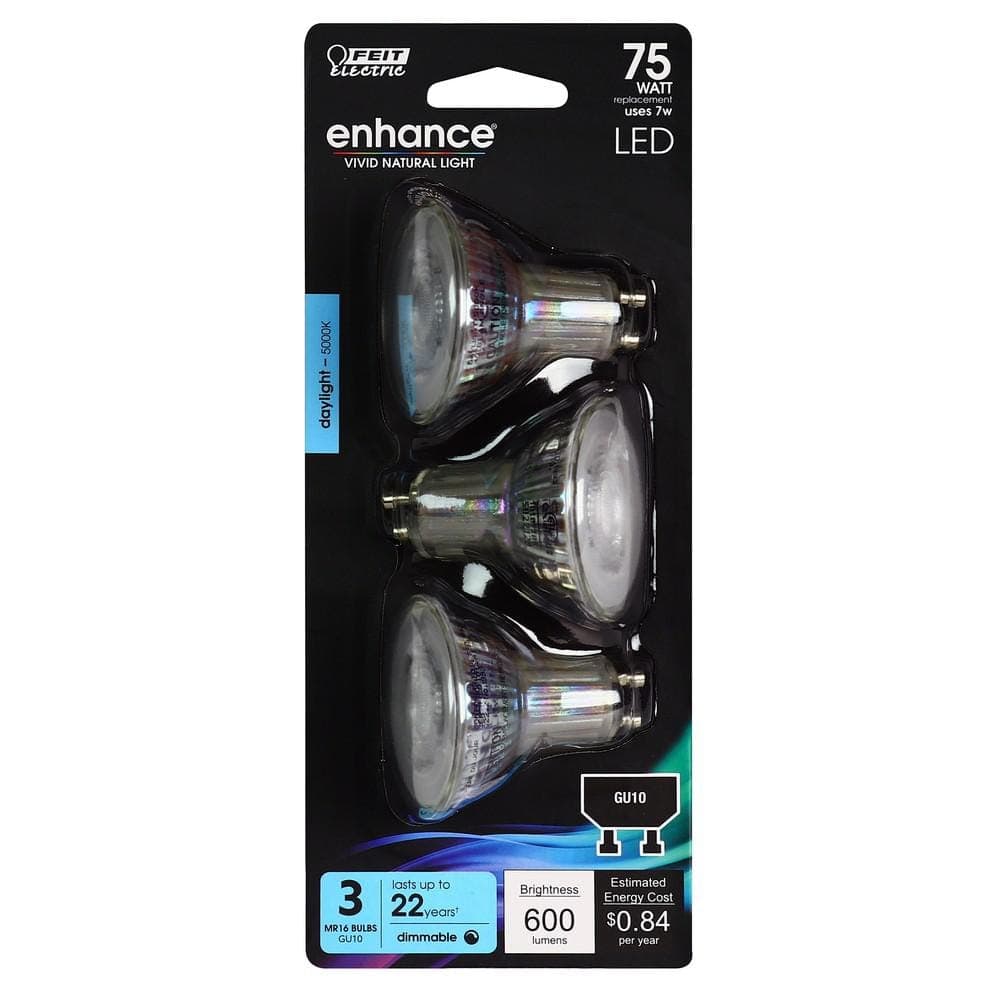 Feit Electric 75-Watt Equivalent MR16 GU10 Dimmable Recessed Track Lighting 90 Plus CRI Flood LED Light Bulb, Daylight (3-Pack) (4)