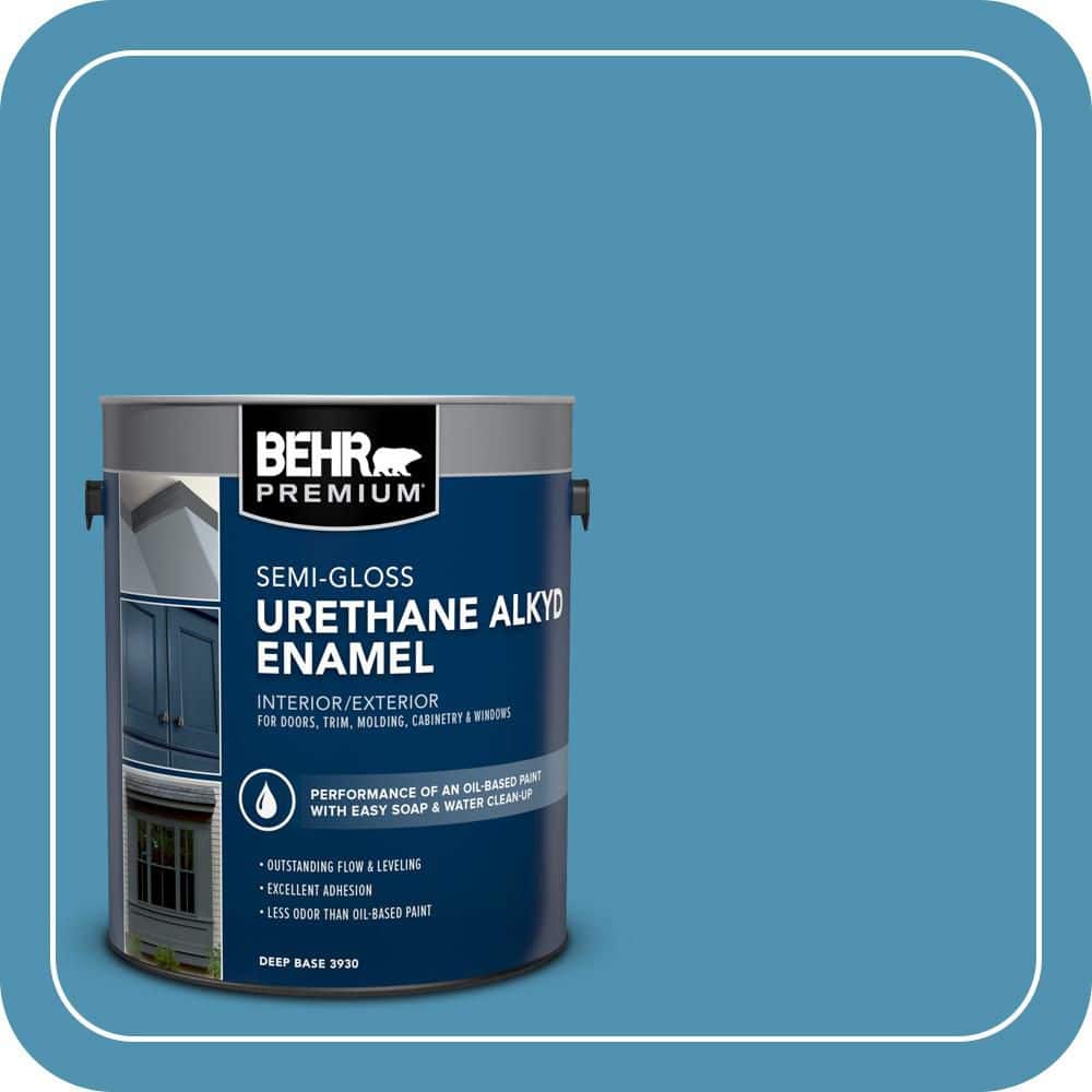 BEHR PREMIUM 1 gal. #AE-46 Champion Blue Urethane Alkyd Semi-Gloss Enamel Interior/Exterior Paint (1)