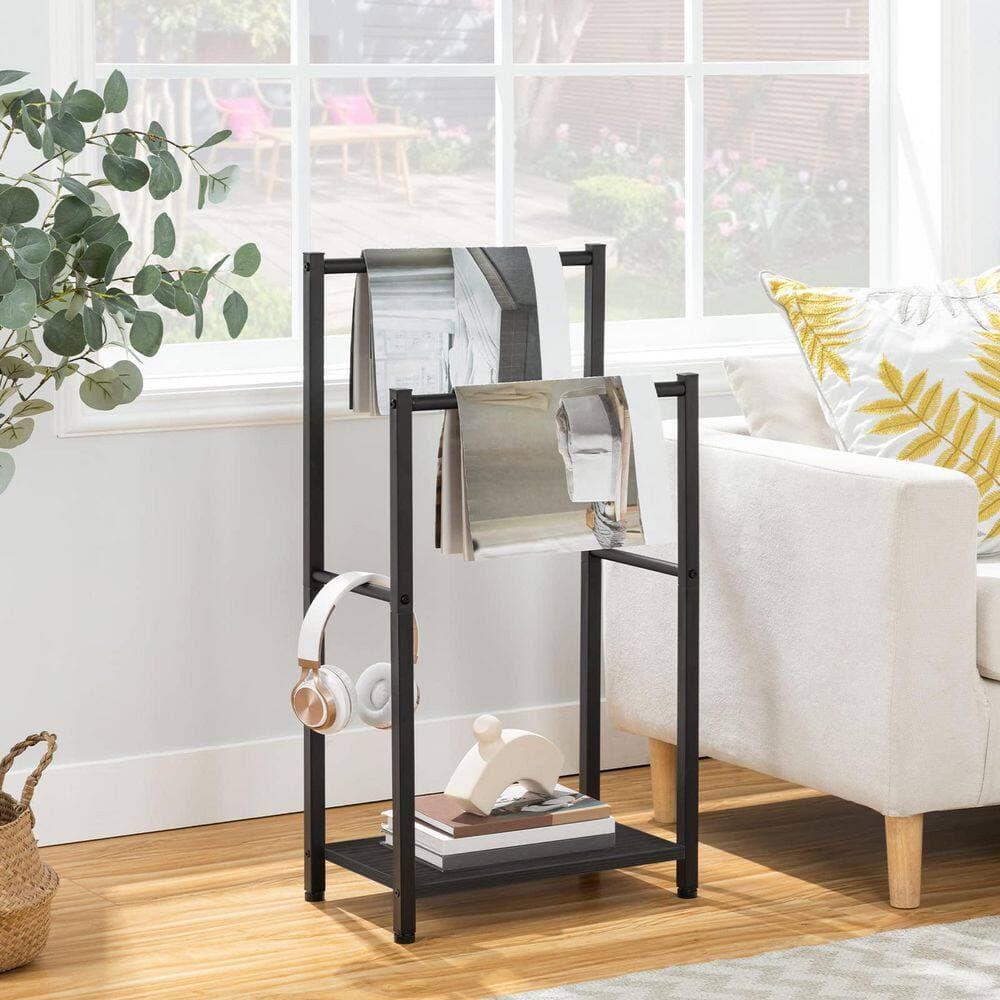 Wudkey 16.5 in. x 9.4 in. x 31.5 in. 2 Tier Blanket Rack in Black, Free Standing Towel Rack with Shelf for Bathroom (2)