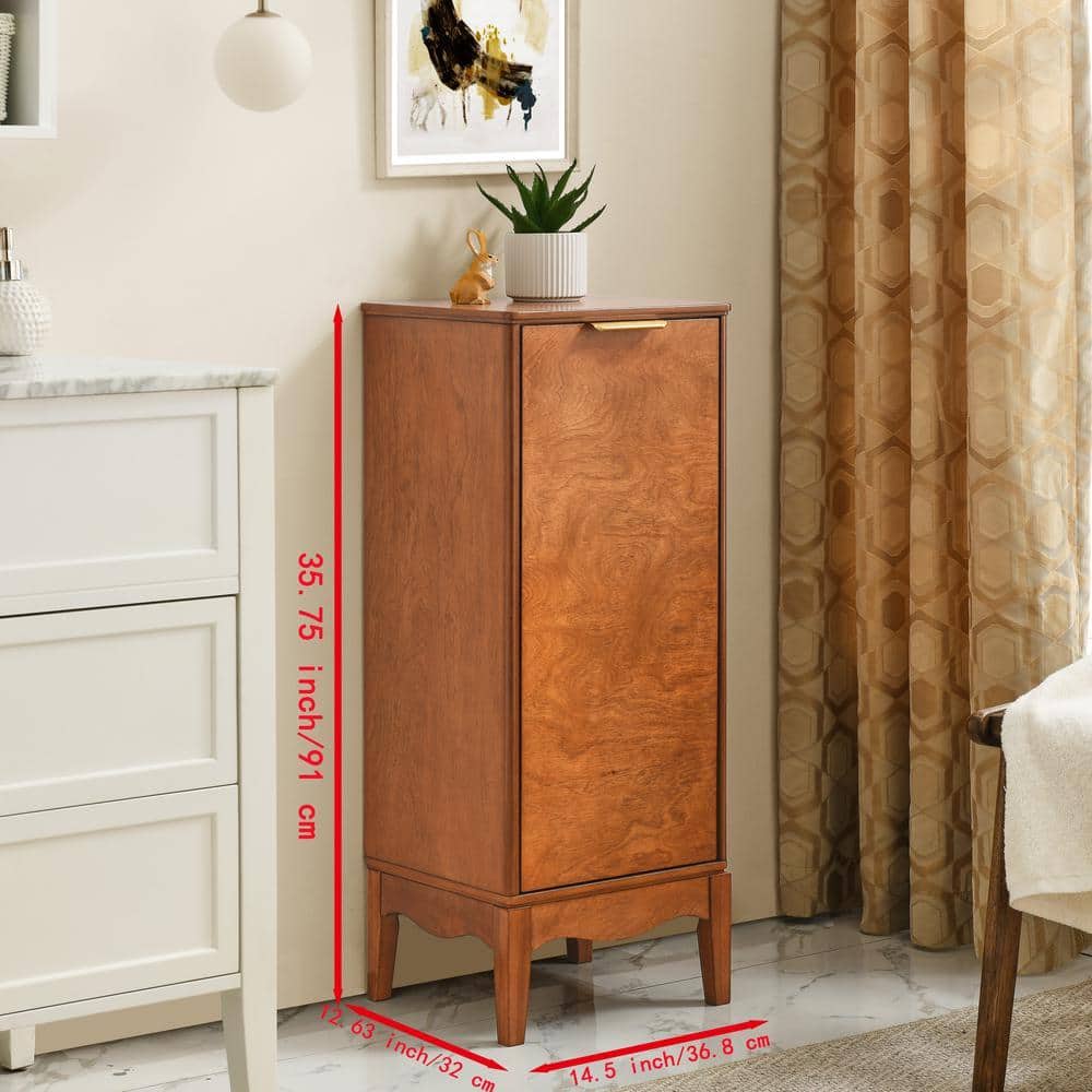 JimsMaison 14.50 in. W x 12.63 in. D x 35.75 in. H Antique Brown MDF Freestanding Linen Cabinet with Adjustable Shelves (2)