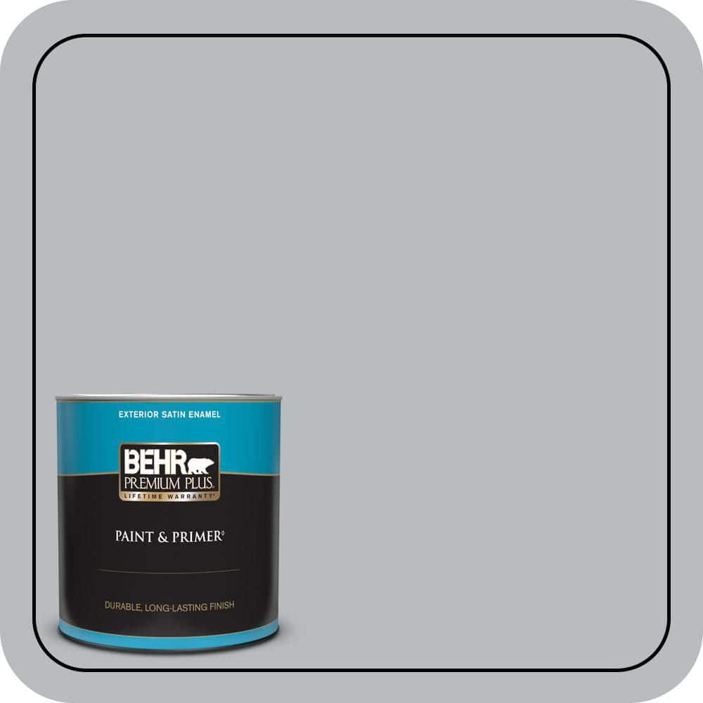 BEHR PREMIUM PLUS 1 qt. #PPU18-05 French Silver Satin Enamel Exterior Paint & Primer