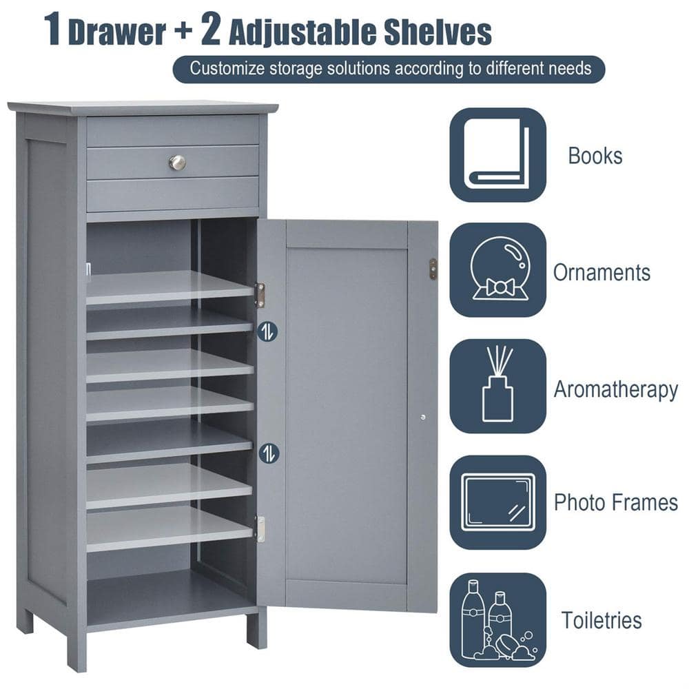 Cubilan 14 in. W 12 in. D 34.5 in. H Freestanding Bathroom Linen Cabinet Floor Cabinet with Cupboard and Drawer (4)