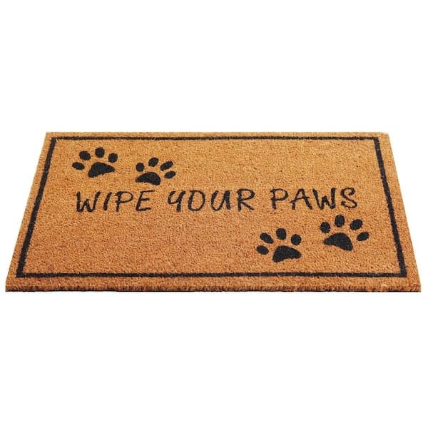StyleWell Welcome Wipe Your Paws Black 18 in. x 30 in. Coir Non-Slip Outdoor Door Mat