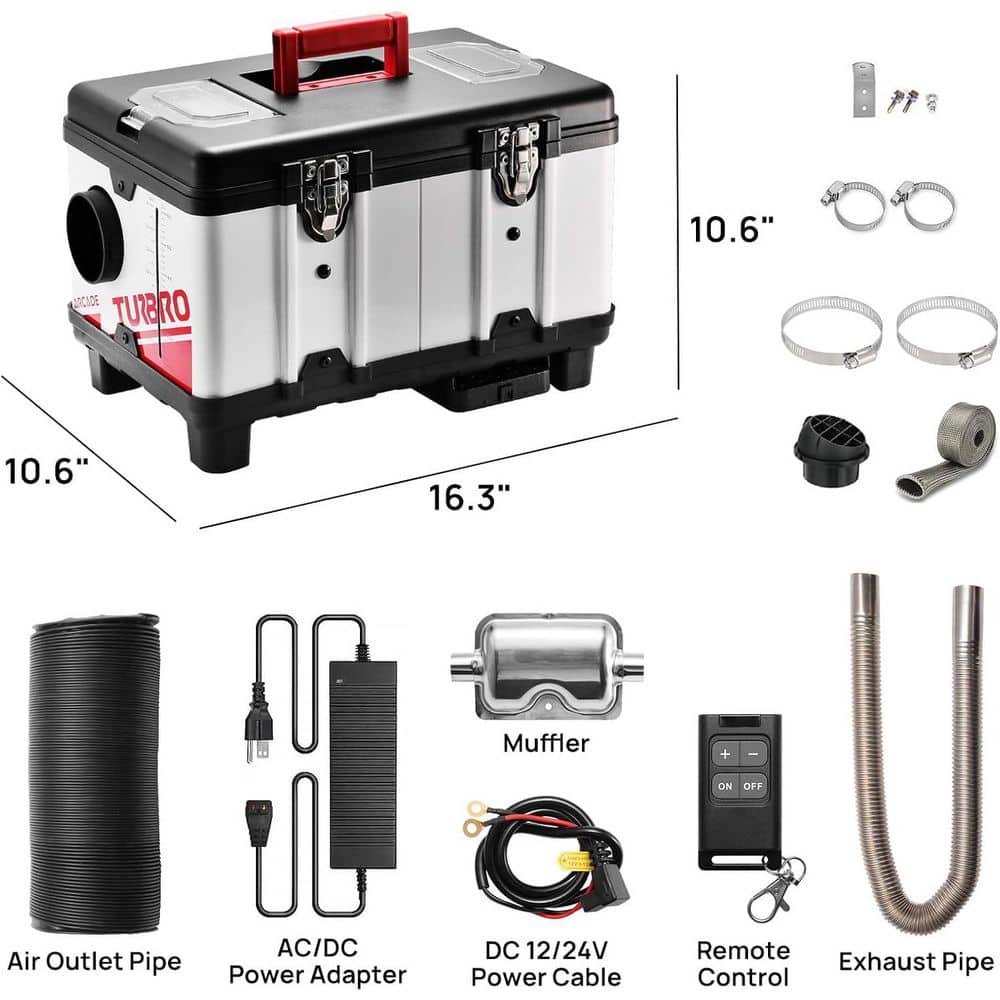 TURBRO 30K BTU /9kW Diesel Heater, 12V/24V/110V, Toolbox Parking Space Heater with Smart LCD, Remote, Bluetooth Control, for RV (2)