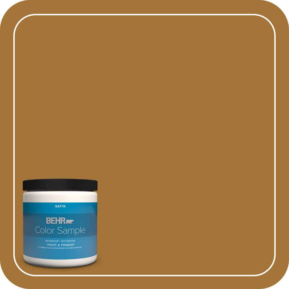 BEHR PREMIUM PLUS 8 oz. #310D-7 Mayan Gold Satin Enamel Interior/Exterior Paint & Primer Color Sample
