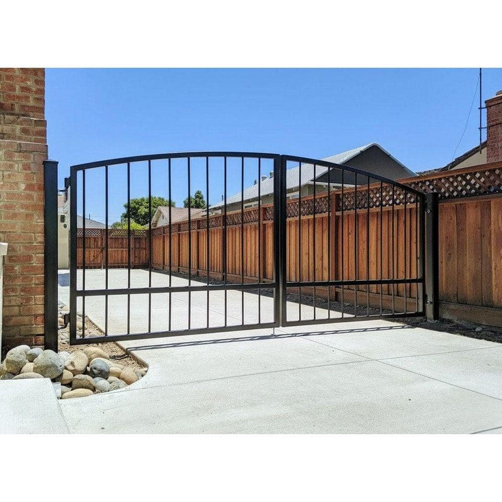 Unbranded 12 ft. x 6 ft. Arched Black Steel Dual Swing Driveway Gate Kit (2)