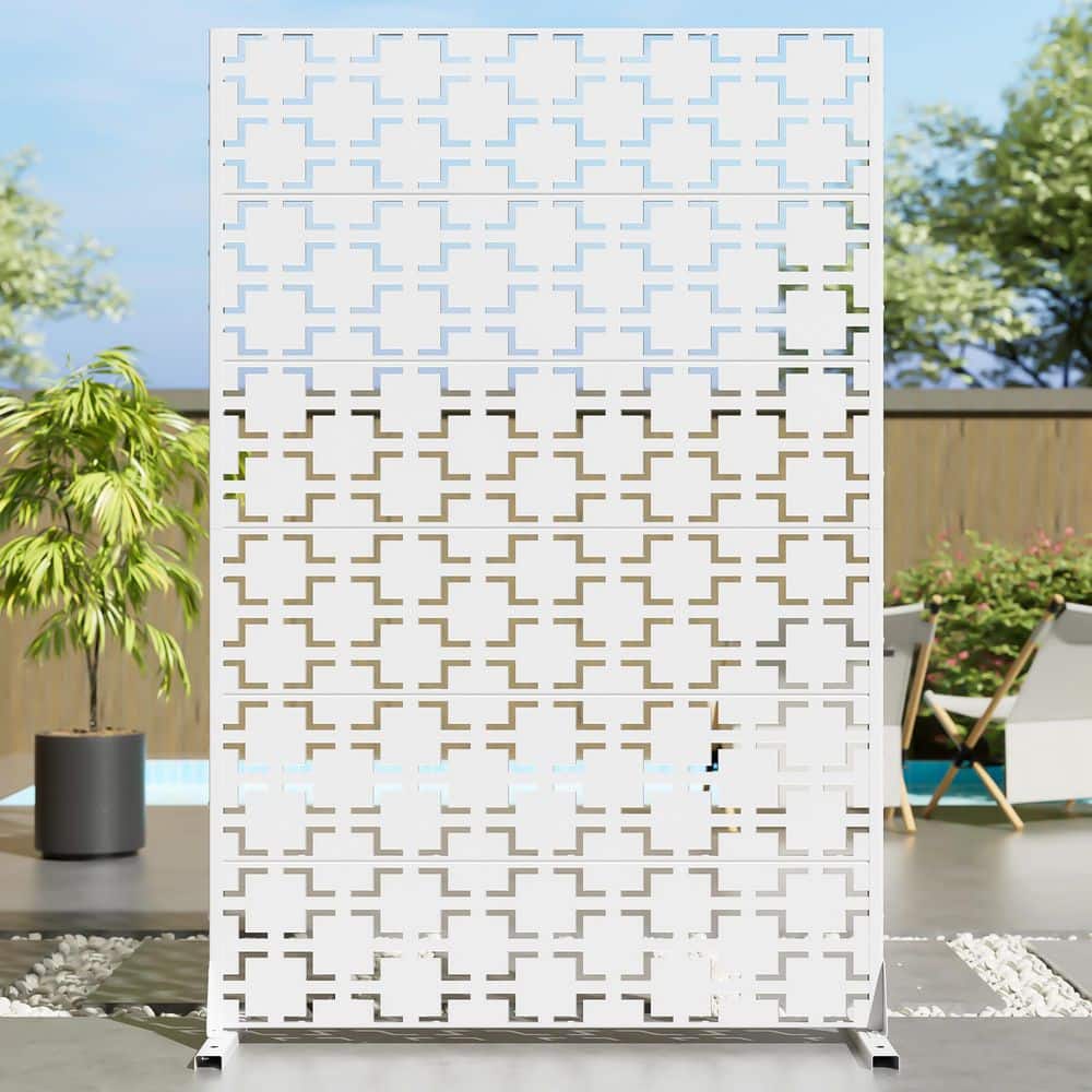 Dovelina 47 in. x 72 in. White Textured Metal Garden Screens Outdoor Privacy Screen (2)
