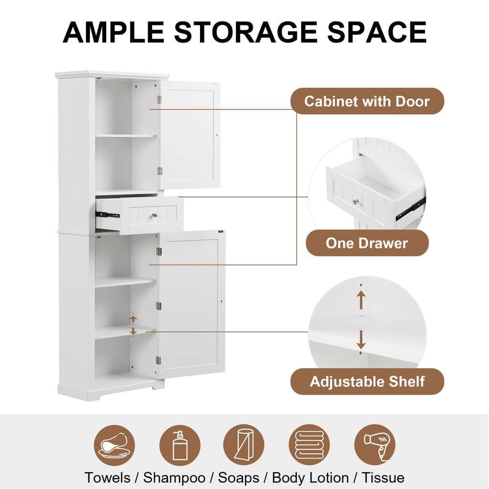 Unbranded 22 in. W x 11 in. D x 67.3 in. H Bathroom White Linen Cabinet (3)