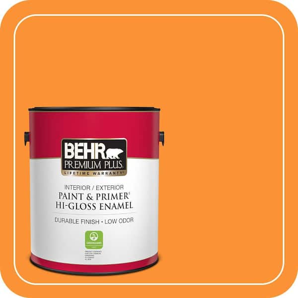 BEHR PREMIUM PLUS 1 gal. #P240-7 Joyful Orange Hi-Gloss Enamel Interior/Exterior Paint & Primer (2)