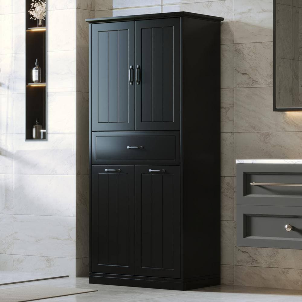Unbranded 29.9 in. W 15.7 in. D 65.8 in. H MDF Freestanding Linen Cabinet with 2 Laundry Baskets (3)