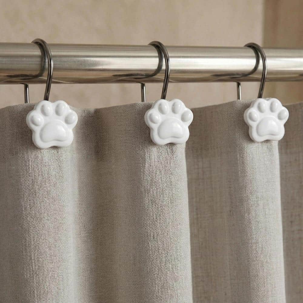 Unbranded White Paw Print Shower Curtain Hooks 12 Piece Set for Kids Bathrooms Animal Theme Rings Hangers Decor (2)