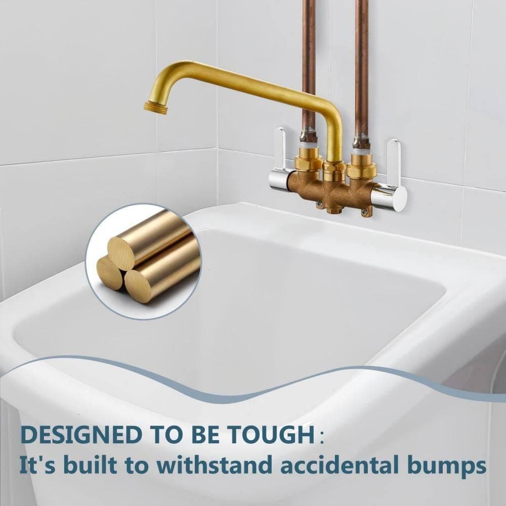 Numhew 1-Piece Wall Mount Sink Faucet with Spout Installation Hardware, Chrome Brass Dual Handle 360 Swivel Utility Faucet (3)